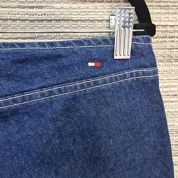 Tommy Hilfiger Jeans Womens 10 y2k Low Rise Dark Wash Blue Denim Wide Leg Pocket - Picture 11 of 14